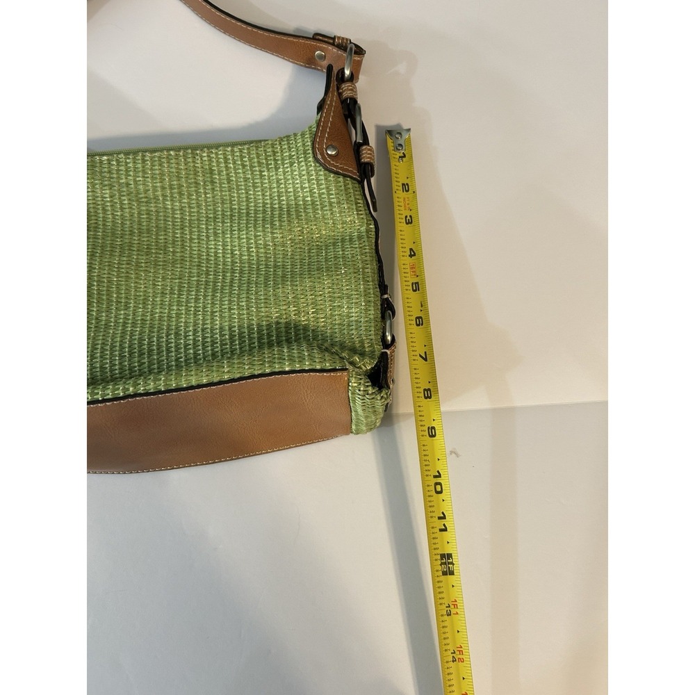 VTG Fossil Genuine Classic‎ Green Woven Rattan Shoulder Purse w/ leather accents - Picture 5 of 5